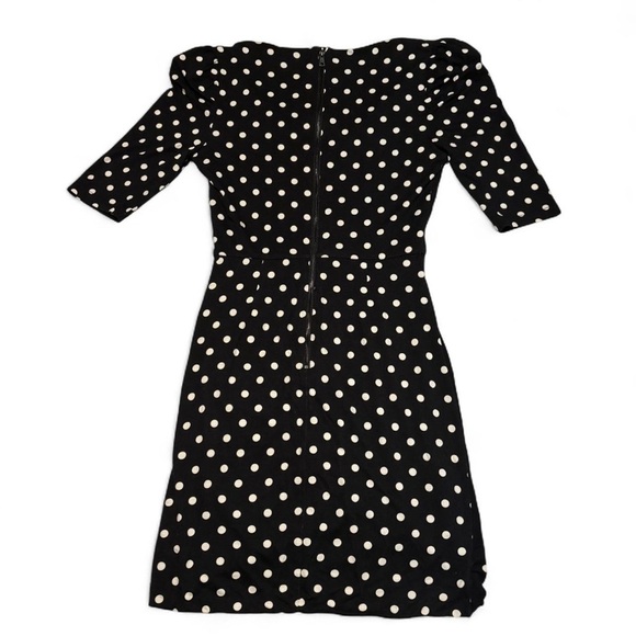 Alice + Olivia Judy Dress 0 Black White Polka Dot Ruched Wrap Hem Bodycon - Picture 5 of 7